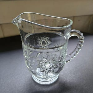 1960s Anchor Hocking Clear Cut Glass Pitcher with Star of David and Ribbed Handle