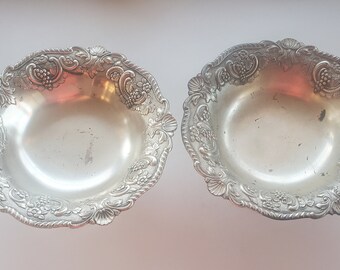 Set of 2 Vintage Holiday Imports Silver Plate Pedestal Serving Dishes - Made in Japan