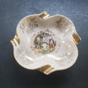 Vintage Pale Pink Porcelain Ashtray with a Victorian Theme