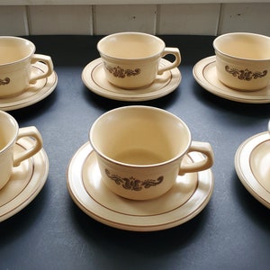 Pfaltzgraff Village Flat Mugs with Saucers - 1970s