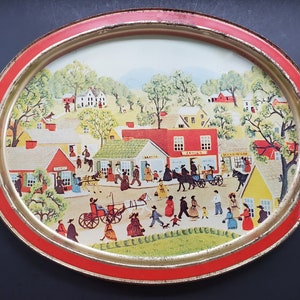 1976 Sunshine Biscuits Oval Tin Serving Tray - Shopping Main Street