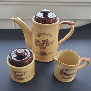 Vintage 1970s Retro Coffee Set with Coffee Pot, Sugar Bowl and Creamer