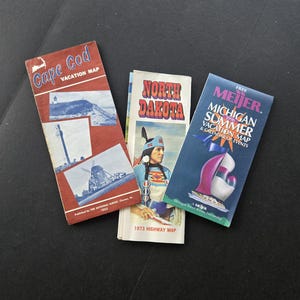 Vintage Straßenkarten - Cape Cod (1968), North Dakota (1973), und Michigan (1997)