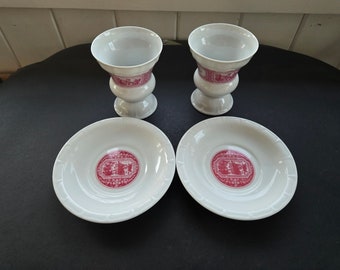 Vintage Rudesheim Porcelain Coffee Cups with Saucers - Heinrich West Germany