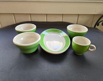 Vajilla vintage de porcelana Jackson Custom para restaurante: plato ovalado, taza de café expreso y 3 cuencos de postre