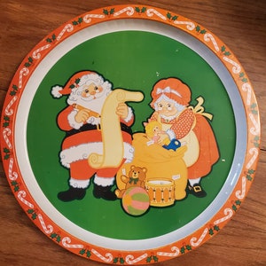 Vintage Unsigned Christmas Metal Serving Tray