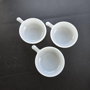 Set of 3 Vintage 11 oz. Glasbake White Milk Glass Soup Bowls with Handles - #J 2663