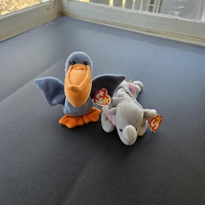 1996 Ty Beanie Babies - Scoop Pelican and Righty Elephant