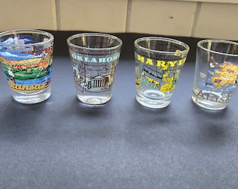 Vintage Collectible United States Souvenir Shot Glasses - Arkansas, Oklahoma, Maryland, Alaska