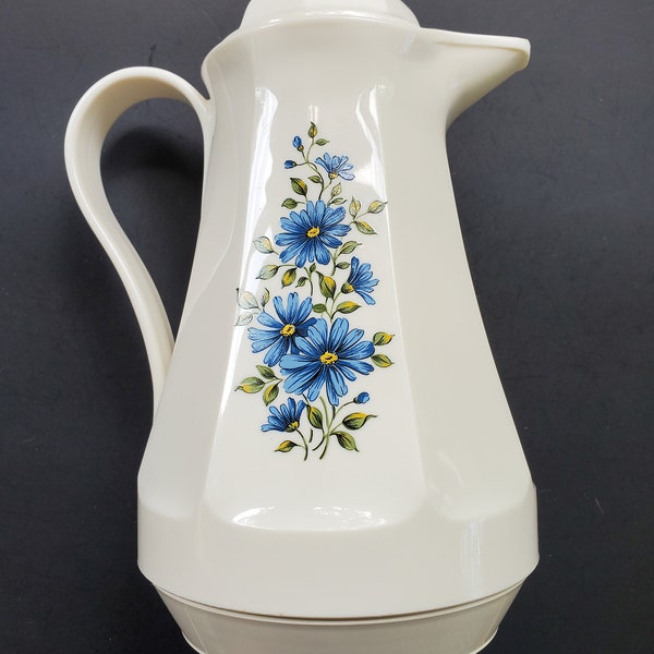 Vacuum Flask Insulated Carafe Thermos with Blue Flowers "Christa" by Dr. Zimmerman - Made in West Germany 1980s