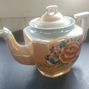 Vintage Lusterware Porcelain Hand Painted Teapot - Made in Japan