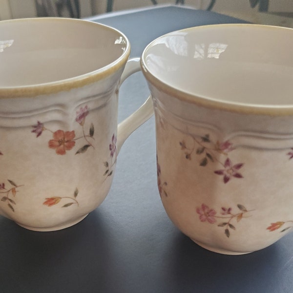 Set of 2 Vintage Mugs - Mikasa Country Charm Mountain Flowers - Made in Japan 1980s