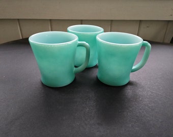 Vintage Fire King Mugs - Turquoise/Teal with Jadeite D Handle