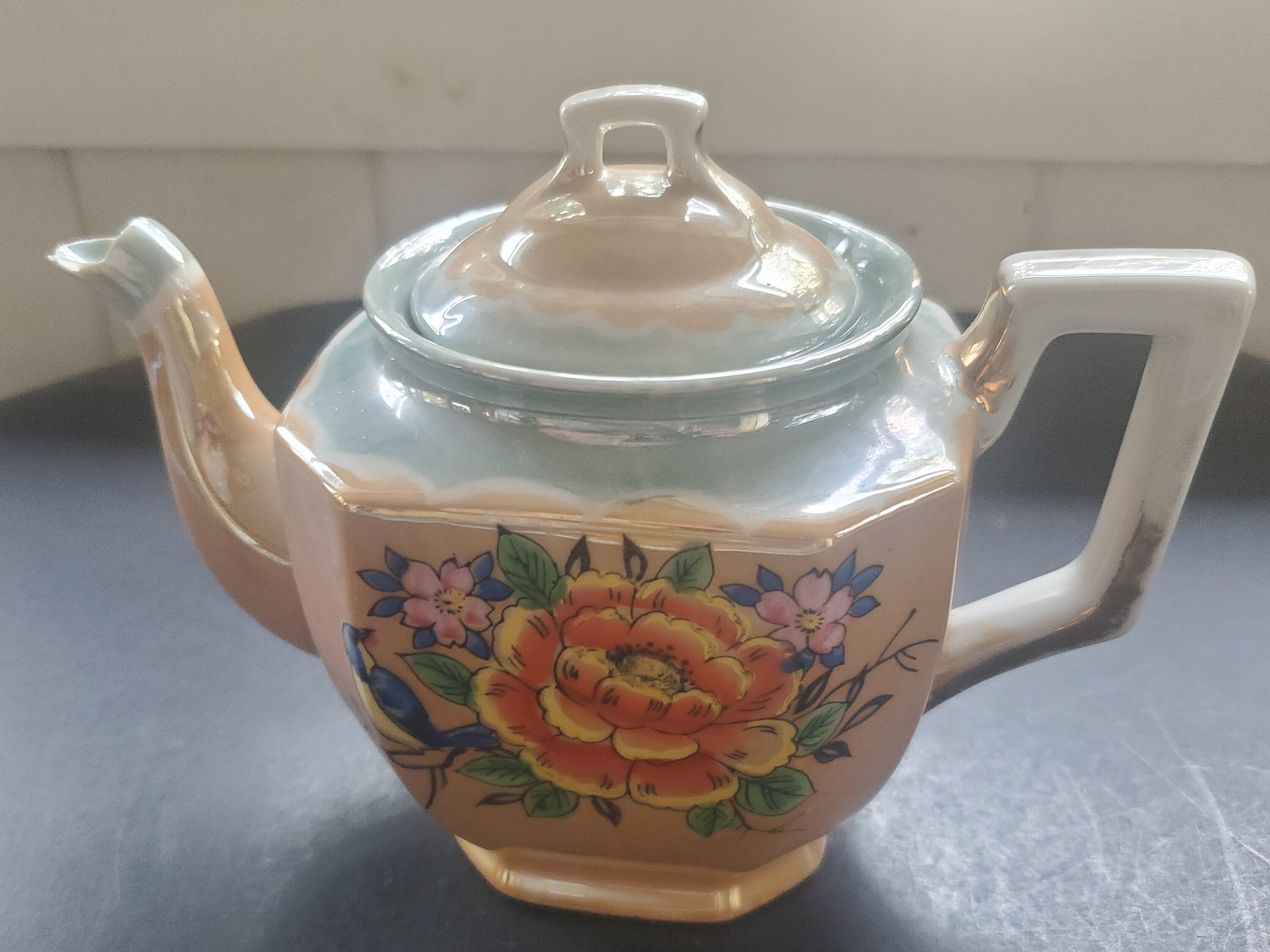 Vintage Lusterware Porcelain Hand Painted Teapot - Made in