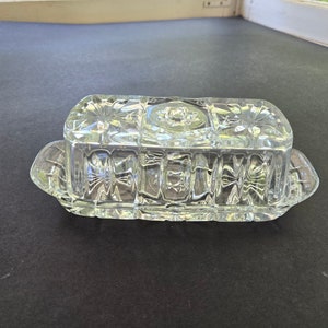 Vintage Anchor Hocking Prescut Clear Glass Butter Dish with Lid - 1960s