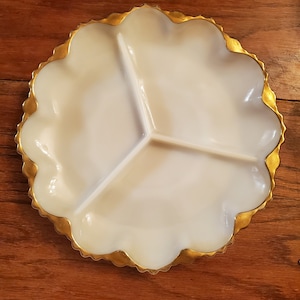 Vintage Fire King Milk Glass Divided Serving Plate - 1950&#39;s
