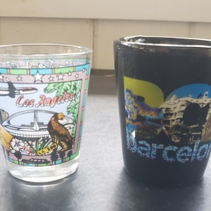 Vintage Souvenir Shot Glasses - Barcelona, Spain & Los Angeles, California