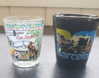 Vintage Souvenir Shot Glasses - Barcelona, Spain & Los Angeles, California