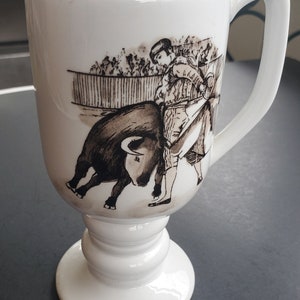Fine Ironstone China Pedestal Mug - Kayson&#39;s International - Bullfighting Scene - 1965