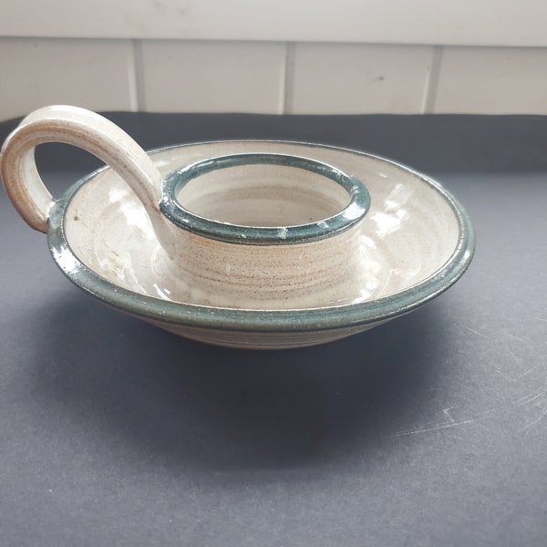 Vintage Pottery Candle Holder with Drip Tray and Handle