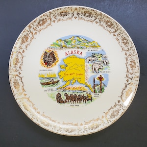Vintage Sammlerstück Souvenir Teller - Alaska: The 49th State
