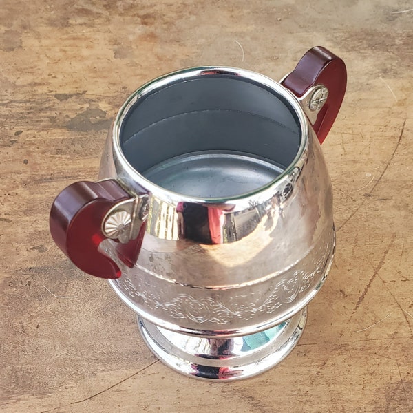 Vintage Art Deco Chrome-plated Sugar Bowl with Cherry Red Bakelite Handles