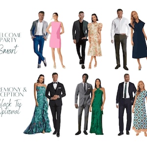 Dessin de tenue de mariage - Illustration personnalisée de tenues de mariée et de marié pour site Web de mariage ou papeterie.