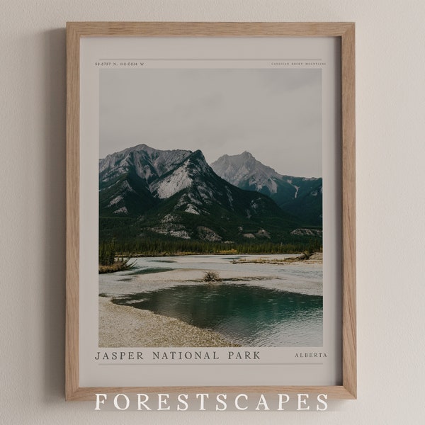 affiches du parc national Jasper | | D’IMPRESSION PAR TÉLÉCHARGEMENT NUMÉRIQUE | de cadeaux de voyage au Canada Montagnes Rocheuses canadiennes, Alberta | Art minimaliste imprimable