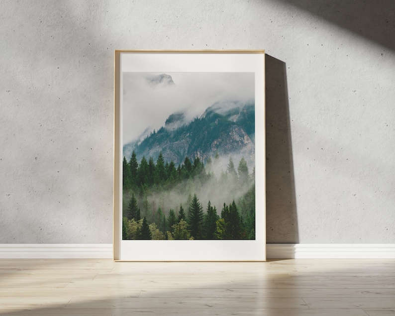 Impresión de niebla de Vancouver / Columbia Británica, Canadá / Arte mural de fotografía de paisajes / Montañas del Pacífico Noroeste / Fotografía de bosques melancólicos imagen 1