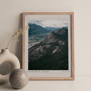 Stawamus Chief Poster | DIGITAL DOWNLOAD PRINT | Canada Travel Gift | Squamish, British Columbia | Printable Minimalist Forest Wall Art