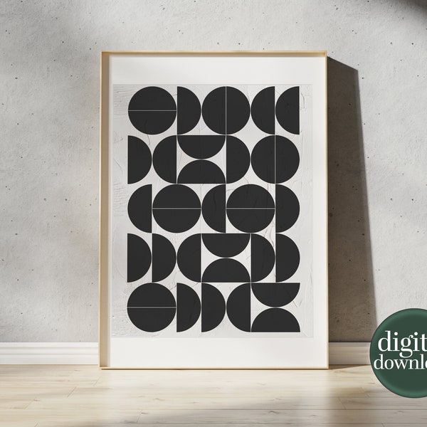 Mid Century Modern Circles Digital Print Download | Black and White | B&W | Printable Geometric Art | Downloadable Wall Decor