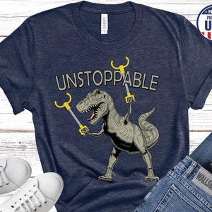 Funny Graphic Dinosaur Shirt, Unstoppable Dinosaur Shirt, T-Rex Shirt, Gift for Dinosaur Lover, Jurassic Style Shirt, Cool Dinosaur Tee Heather Navy
