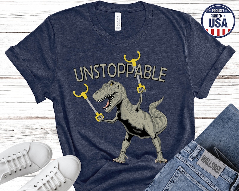 Funny Graphic Dinosaur Shirt, Unstoppable Dinosaur Shirt, T-Rex Shirt, Gift for Dinosaur Lover, Jurassic Style Shirt, Cool Dinosaur Tee Heather Navy