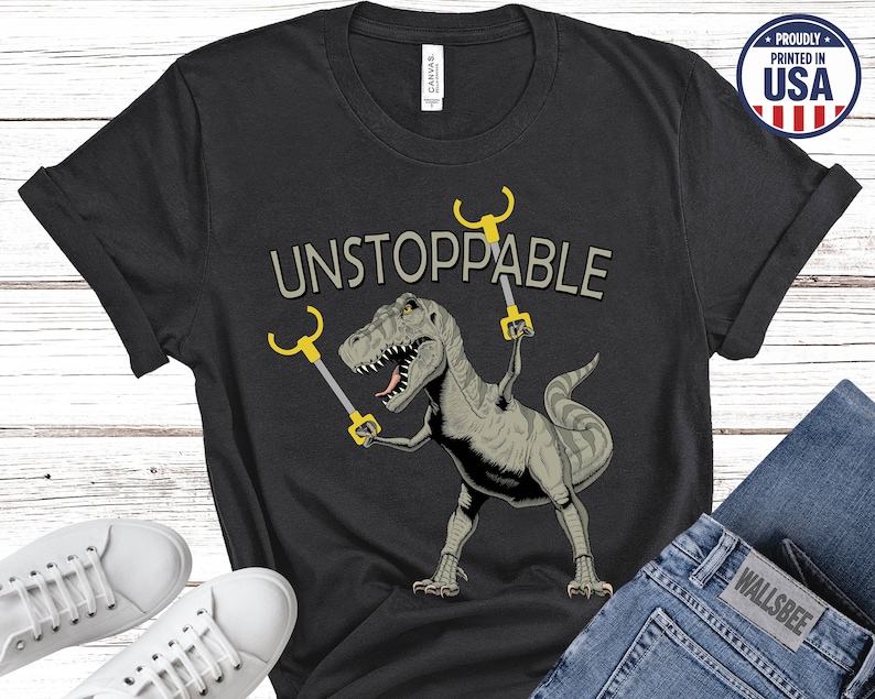 Funny Graphic Dinosaur Shirt, Unstoppable Dinosaur Shirt, T-Rex Shirt, Gift for Dinosaur Lover, Jurassic Style Shirt, Cool Dinosaur Tee Dark Grey