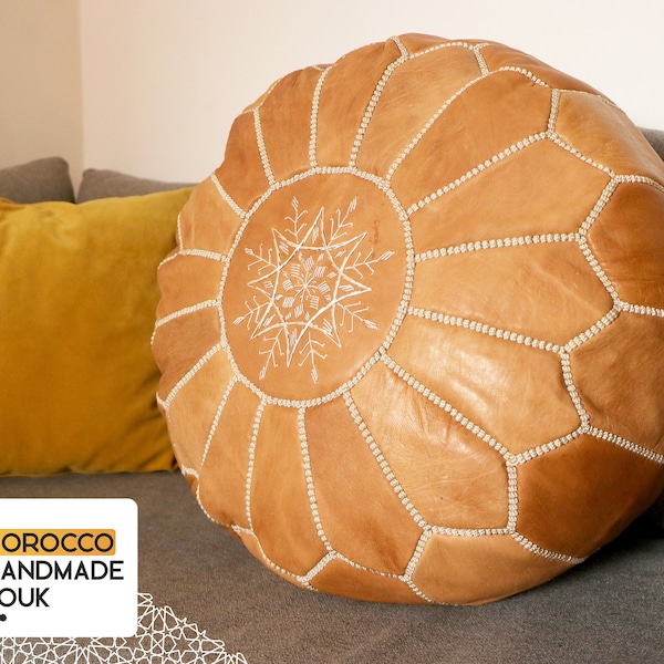 Moroccan Pouf Leather, Ottoman poufs, Moroccan home decor round pouf