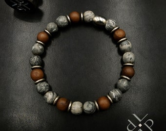 Jasper and Agate Beaded Bracelet with Metallic Accents