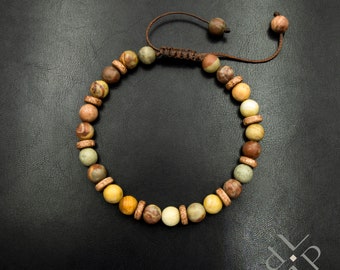 Natuurlijke Picasso Jasper armband, Creek Jasper verstelbare armband, natuurlijke edelsteen kralen 6 mm