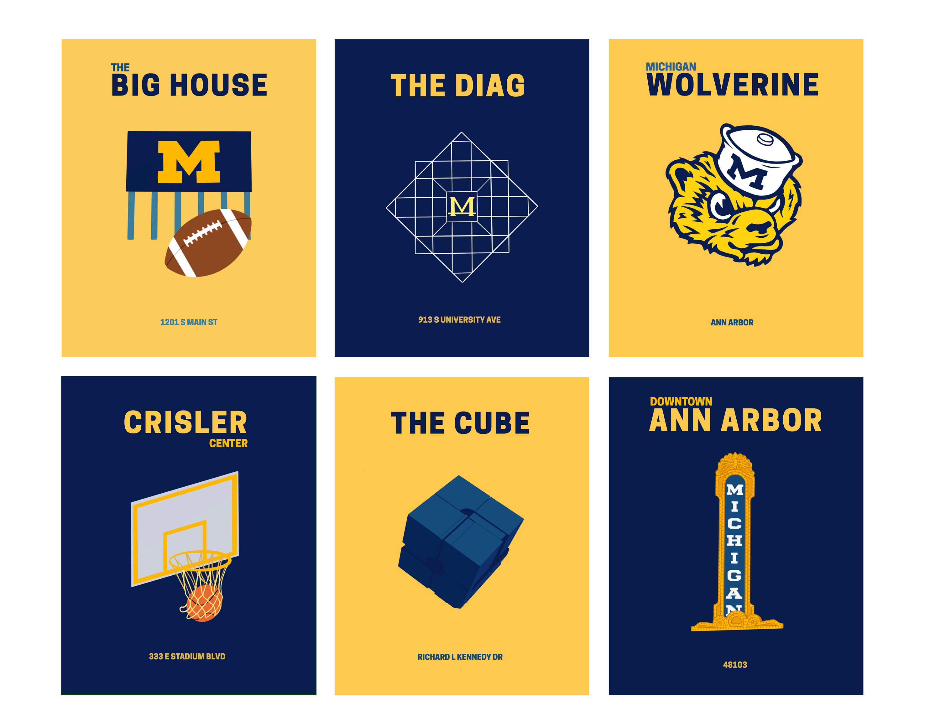 University of Michigan Poster Set Etsy