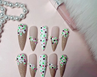 Christmas Nails with sprinkles sparkling/Luxury Rhinestone