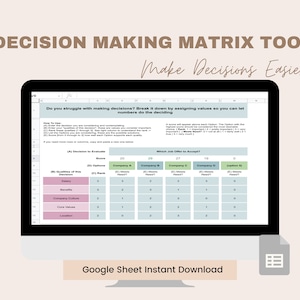 Decision Making Tool, Easy Decision Making,Quick Decision Making Tool, Decision Making Matrix, Google Sheet, Decision Making Formula Tool