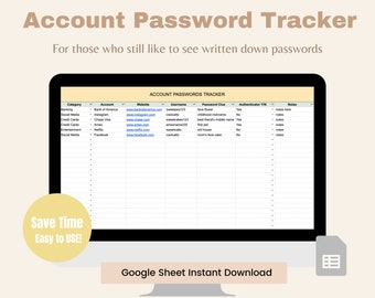 Account Password Tracker, Password Keeper, Account Password Manager, Account Password Google Sheet, Password Manager