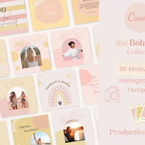 Boho Instagram Template,Canva Instagram Templates,Motivation Inspiration Template,Pink Motivation Posts, Instagram Posts