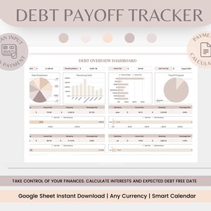 Debt Payoff Spreadsheet, Debt Snowball Calculator, Debt Payoff Calculator, Loan ZahlungTracker, Loan Tracker, Debt Google Sheet