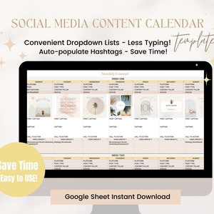 Puede incluir: Una pantalla de ordenador que muestra una plantilla de calendario de contenido para redes sociales. La plantilla está diseñada para ayudar a los usuarios a planificar y programar sus publicaciones en redes sociales. La plantilla incluye una lista desplegable para seleccionar la plataforma, el tipo de publicación, el pilar de contenido y el estado de cada publicación. La plantilla también incluye una sección para agregar hashtags y una llamada a la acción. La plantilla está diseñada para ahorrar tiempo y facilitar la gestión del contenido de las redes sociales.