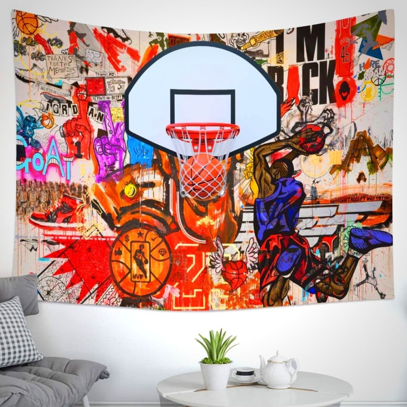 Basketball Graffiti Wall Art Tapestry 80x60in Etsy