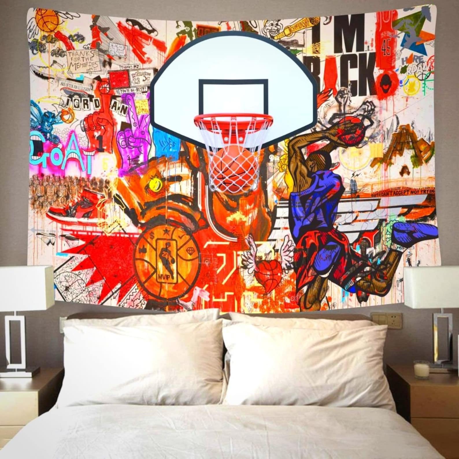 Basketball Graffiti Wall Art Tapestry 80x60in Etsy