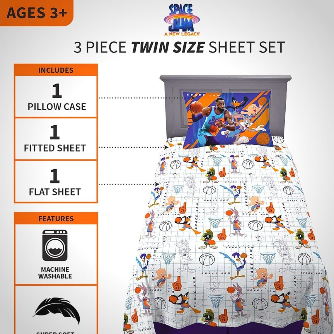 Space Jam Twin Sized 3 Piece Bedding Space Jam Themed Twin Etsy