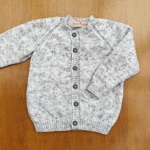 2-3 Years Storm Cloud Grey Hand Knitted Baby Cardigan, Soft light grey handknitted boys cardigan image 1