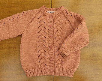 18-24 Months Sienna Hand Knitted Baby Cardigan, warm sienna brown baby cardigan