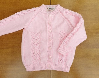 2-3 Years Pink Twinkle Hand Knitted Baby Cardigan, Soft pink handknitted sparkly girls cardigan